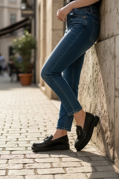 akerler Women's Genuine Leather Black Casual Loafer Bt6545