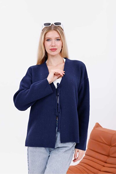 Pulli Collection Bağlama Detaylı Dokulu Triko Hırka