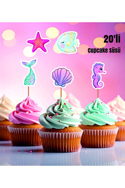 Ege ajans Mermaid Themed Cupcake Topper (20 Pieces Thick Paper)