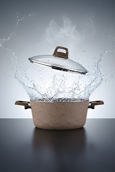 YUNUSOĞLU HOME Castella Series Beige 10 Piece Granite Cookware Set – 4 mm Thickness, with Pyrex Lids