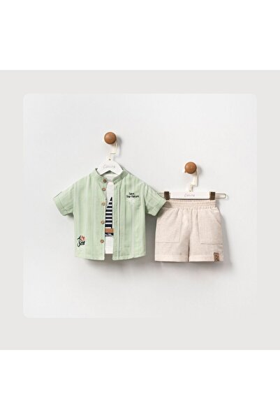 Cumino Khara Mint Green Short Sleeve Bady Shirt Shorts 3-Piece Boy's Set 9-12-18-24 Months