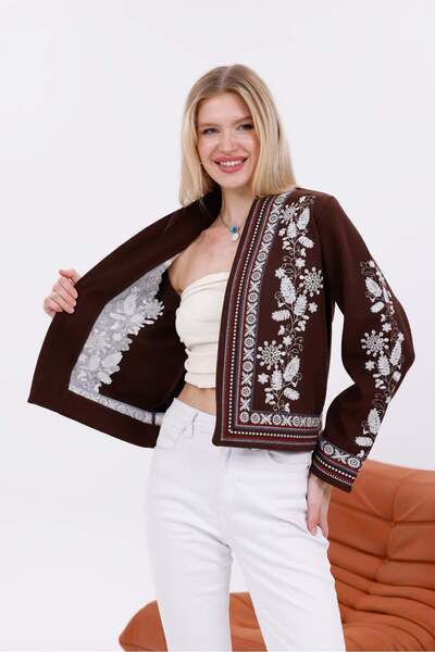 Pulli Collection Etnik Nakış Detaylı Koton Ceket