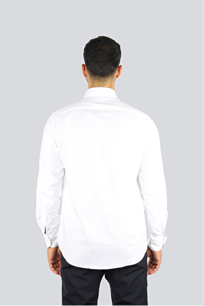 PAUL&SHARK Men's Regular Fit 100% Cotton Shark Logo Long Sleeve White Shirt 99313001-010