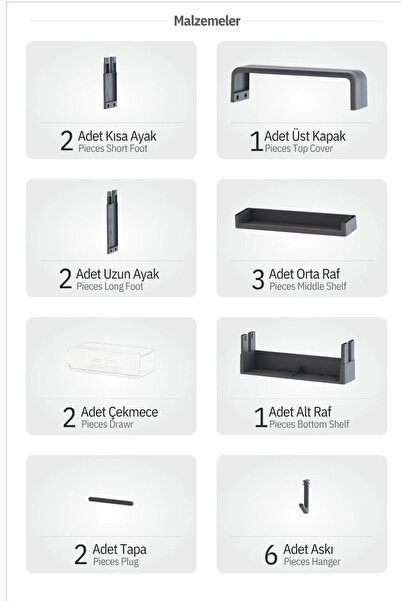 Trend Maison Premium Yapışkanlı Duvar Rafı Banyo Mutfak Havluluk Şeffaf Organzer Çekmeceli Duş Rafı Delme Yok