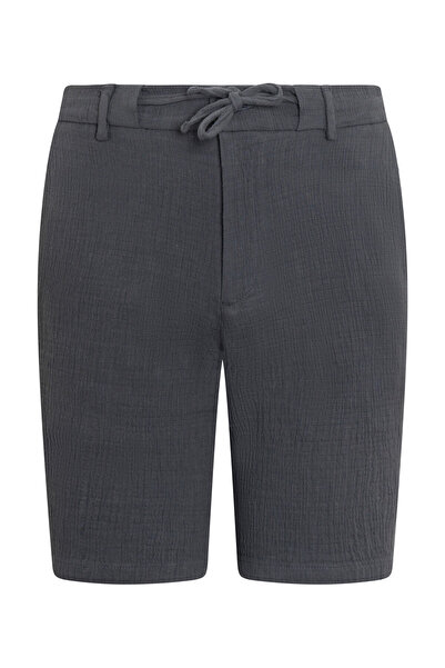 Hatemoğlu Anthracite Relaxed Fit 100% Cotton Shorts with Side Pockets