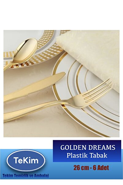 tekim temizlik ve ambalaj Mika Tabak Gold Yaldızlı Sunum Tabakları Sert Plastik 6 Adet 26 cm