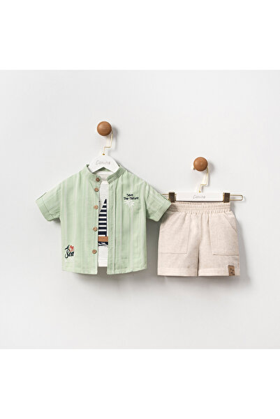 Cumino Khara Mint Green Short Sleeve Bady Shirt Shorts 3-Piece Boy's Set 9-12-18-24 Months