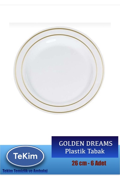 tekim temizlik ve ambalaj Mika Tabak Gold Yaldızlı Sunum Tabakları Sert Plastik 6 Adet 26 cm