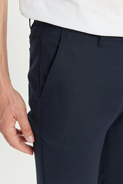 AC&Co / Altınyıldız Classics Men's Navy Blue Cotton Slim Fit Slim Fit Dobby Casual Trousers with Side Pockets