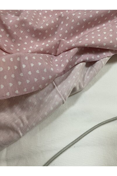 Butik Babadağ kumaş Mini kalp desen pembe zeminli 180 x 100 cm son kalan metraj süprem penye