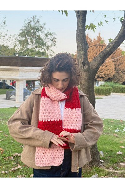 MELUSH Pink and Red Colored Redy Model Knitted Scarf