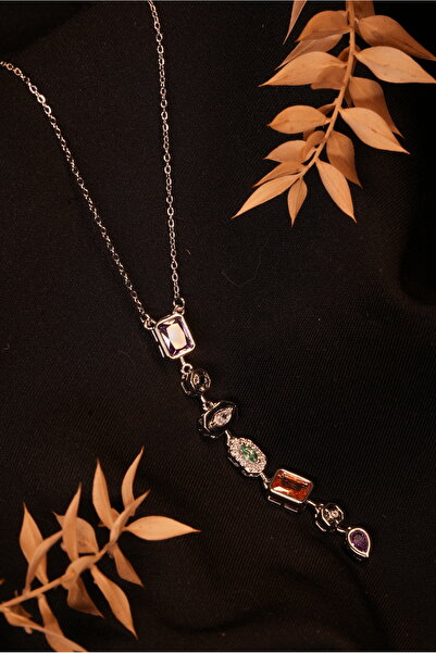 staınless steel Colorful Stone Y Model Necklace