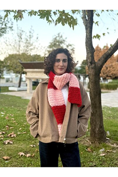 MELUSH Pink and Red Colored Redy Model Knitted Scarf