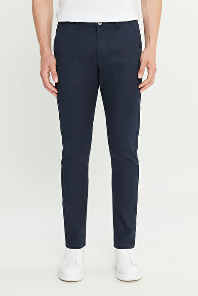 AC&Co / Altınyıldız Classics Men's Navy Blue Cotton Slim Fit Slim Fit Dobby Casual Trousers with Side Pockets