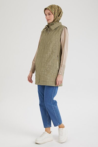 Armine TREND Quilted Detailed Zippered Vest-Khaki 25Yt531
