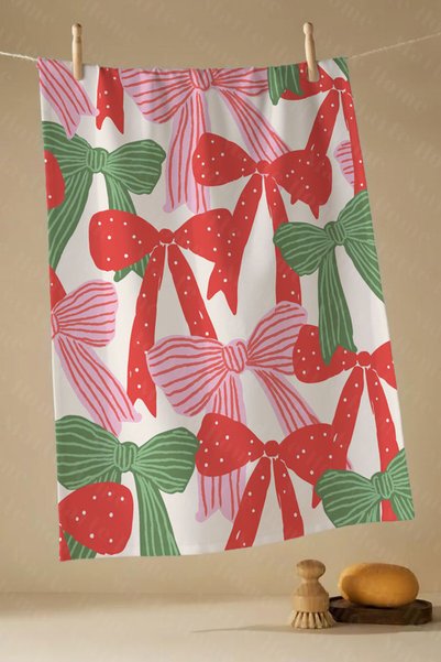 Marte Home New Year & Christmas Patterned Single-Sided Printed 3-Piece Kitchen Towel Dishcloth Set 60X40 cm