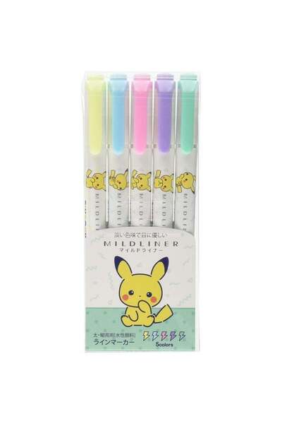 Zebra mildliner pikachu 5'li çift taraflı fosforlu kalem seti