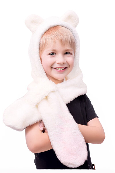 İpek Tekstil Çocuk Kış Için Şapka Fular Peluş Sevimli Kulak Korumalı Atkı