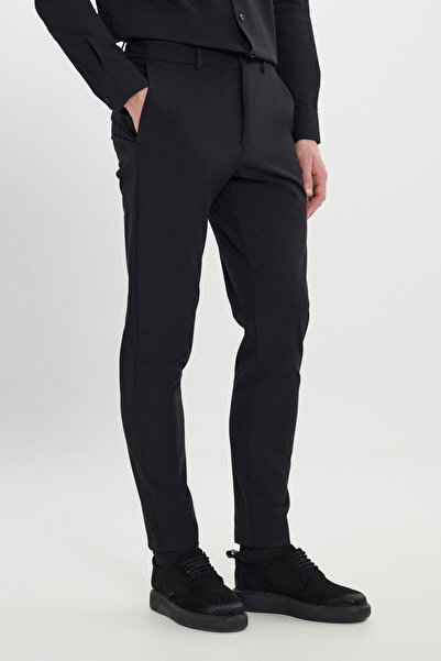 ALTINYILDIZ CLASSICS Men's Black Slim Fit Slim Fit Waist Tie Side Pocket Stretchy Casual Pants
