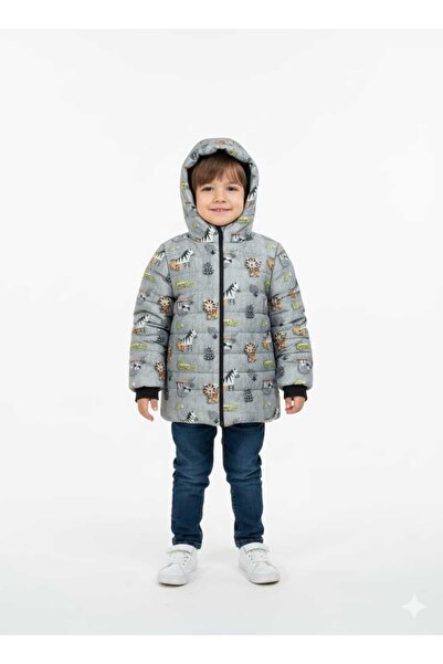 Monttini Jachetă cu glugă pentru băieți, rezistentă la apă și vânt, cu imprim...