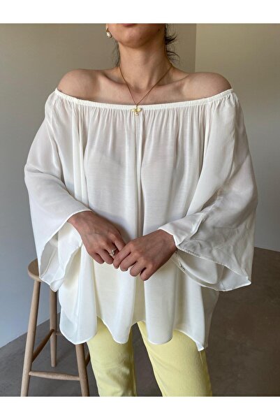 Bade Butik Bluză ecru cu mâneci liliac și guler elastic