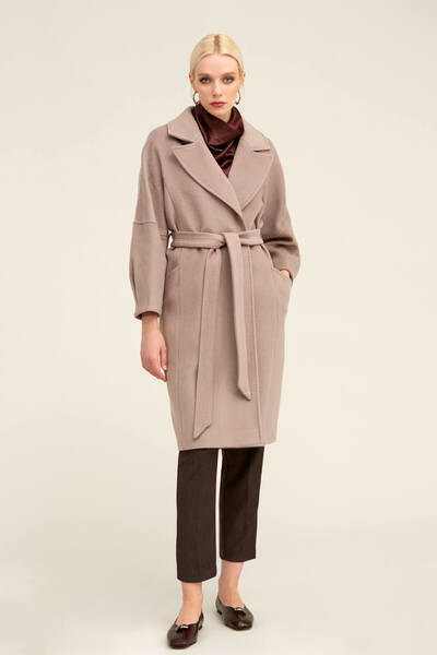 Hatemoğlu Saykı Woman Taş Regular Fit Ceket Yaka Kaşe Yünlü Oversize Manto