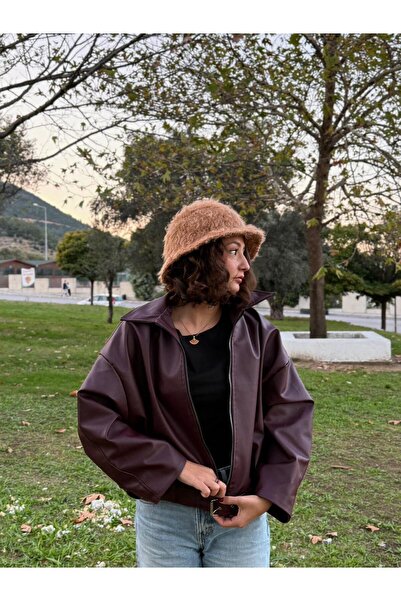 MELUSH Kahverengi Tüylü LUX LUSH Model Örgü Şapka