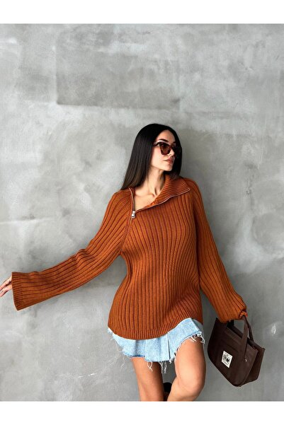 Welike Pulover dama casual SideZip maro