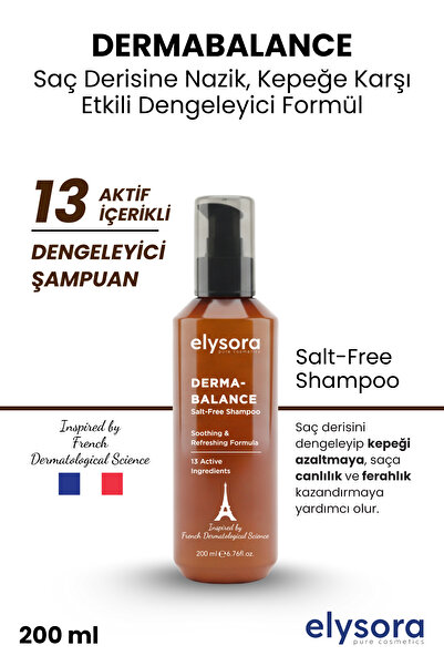 Elysora Dermabalance, 13 Aktif İçerikli, Kepeğe Karşı Etkili, Tuzsuz, Dengeleyici Şampuan 200 ml