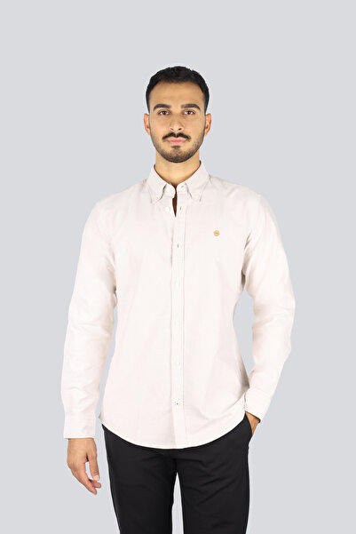 BOSS Erkek Slim Fit %100 Pamuklu Logo İşlemeli Uzun Kollu Bej Gömlek 50544951-260