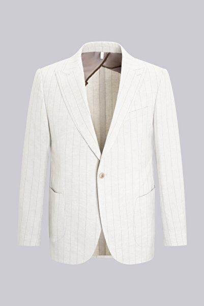 Hatemoğlu Linen Slim Fit Pointed Collar Striped Linen Casual Suit