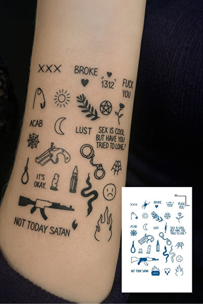 TAKIŞTIR Karışık Figürlü 12 Saat Sonra Kararan Geçici Dövme Tattoo