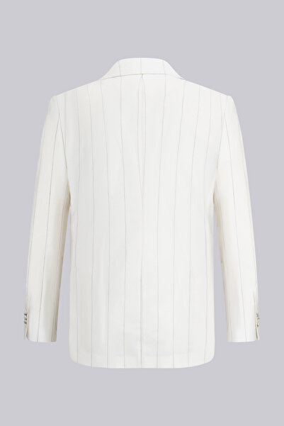 Hatemoğlu White Slim Fit Pointed Collar Striped Linen Casual Suit