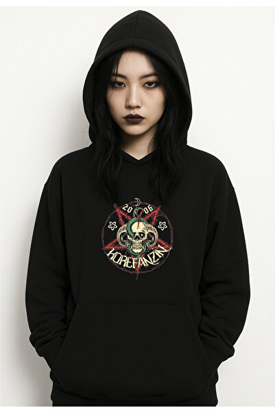 Korefanzin Μαύρο φούτερ με κουκούλα με λογότυπο Pentagram Star
