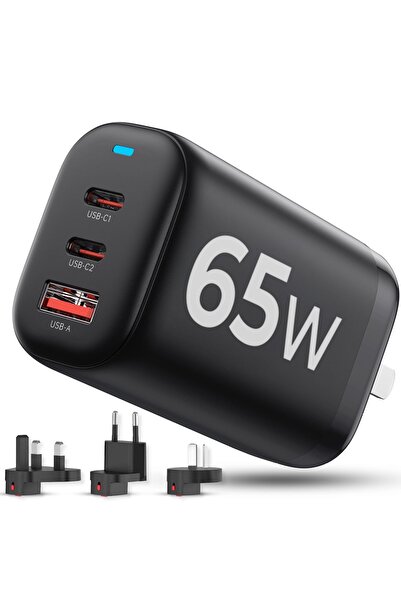 Timebox Încărcător de rețea cu 3 porturi, 65W Tip-C + 18W USB, încărcare rapi...