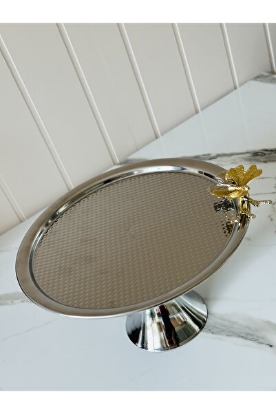 Melinda Gold Metal Decorative Ornate Metal Tray & Cake Stand with Metal Legs
