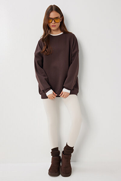 Lovelyİstanbul Πλεκτό φούτερ Oversize Basic LUB0270 ΚΑΦΕ