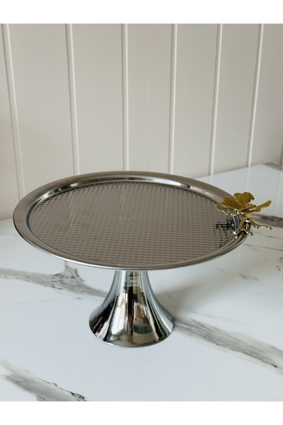 Melinda Gold Metal Decorative Ornate Metal Tray & Cake Stand with Metal Legs