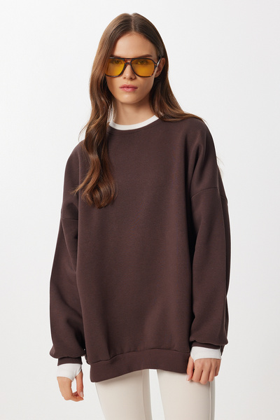 Lovelyİstanbul Πλεκτό φούτερ Oversize Basic LUB0270 ΚΑΦΕ