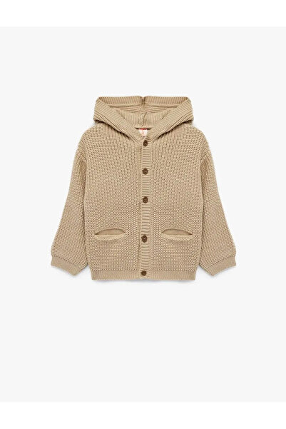 Koton Long Sleeve Buttoned Pocket Detailed Hooded Knitwear Cardigan