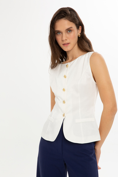 GİZİA Süs Cepli Kolsuz Bluz