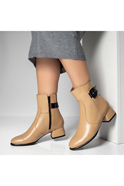 Modlet.ro Women's beige leather low-heeled boots MOD10784