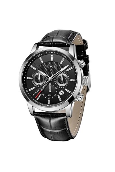 Lige Ανδρικό Ρολόι Elegant Quartz από Μαύρο Δέρμα