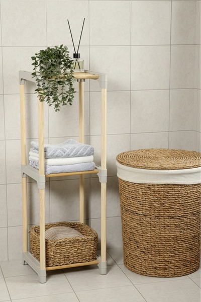 huhuli Doğal Ahşap Banyo Rafı – 2 Katlı veya 3 Katlı Modüler Organizer