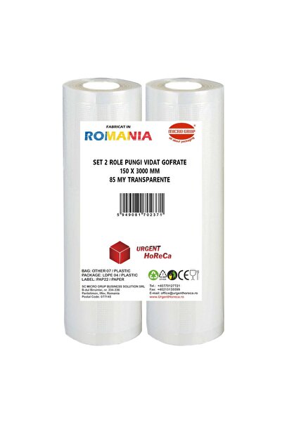 Urgent Horeca Set 2 role pungi vidat gofrate, dimensiuni 150x3000 mm, transparente, grosime 85 microni