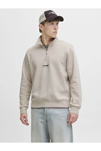 Jack & Jones Сохо Сірий чоловічий світшот з напівзастібкою 12278793
