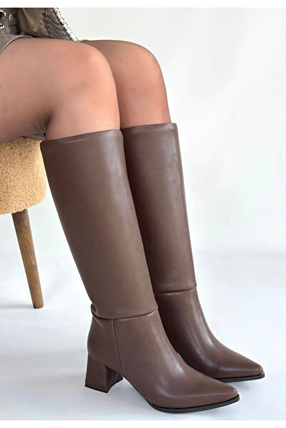 Ethab Ticaret Roksa Bitter Brown Leather Heeled Boots