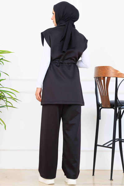 benguen Waist-Tied Scuba Double Suit N5375 Black