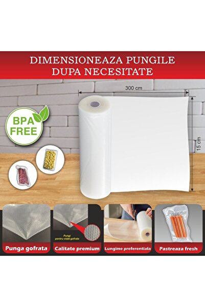 Urgent Horeca Set 2 role pungi vidat gofrate, dimensiuni 150x3000 mm, transparente, grosime 85 microni