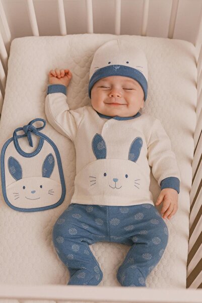 BYS BABY FASHION طقم ملابس مستشفى مكون من 10 قطع مطرزة بتصميم أرنب بأذنين، مص...